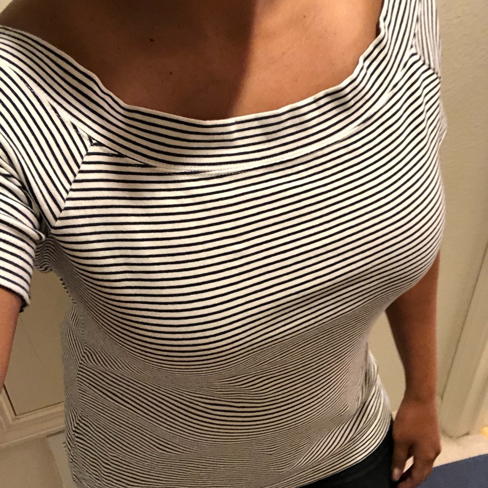 J. Crew black stripe off the shoulder top.
